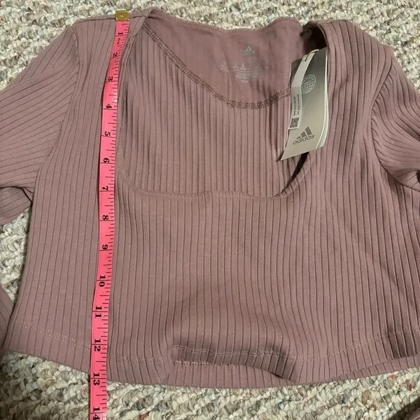 NWT Adidas Studio Lounge Ribbed Cropped Long Sleeve Tee Pink Mauve- Size Medium - Image 7