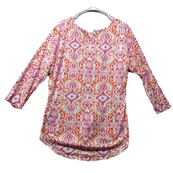Fresh Produce Orange Pink Batik Cotton Blend Long Sleeve USA Made Size Large - Image 4