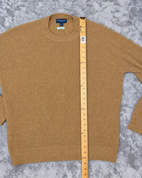 Peter Millar Collection M Wool Cashmere Sweater Brown Crewneck England Waffle Kn - Image 9