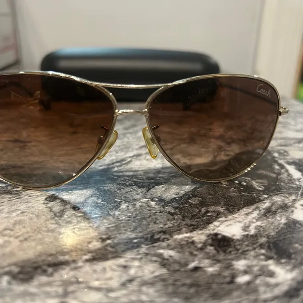 Coach Gold Frame Sunglasses with Brown Lenses lens has scratches price reflected - Image 2