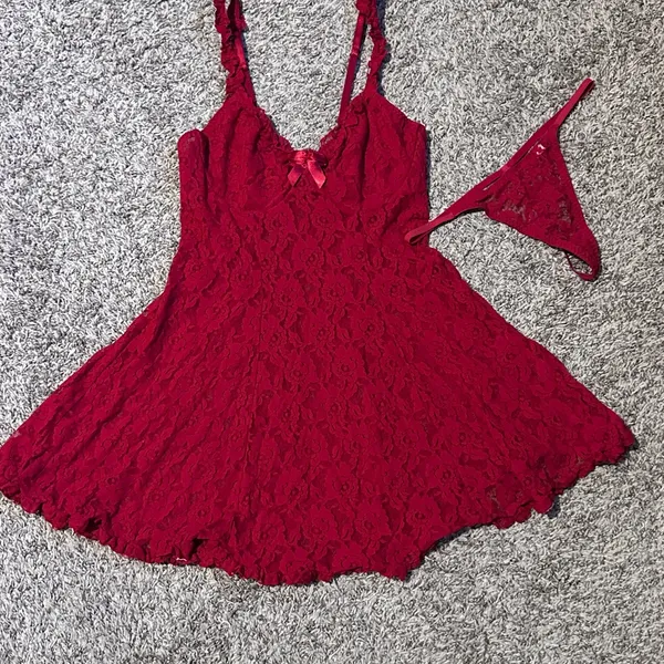 Red Lace Babydoll Lingerie with Bow Accent - Image 7