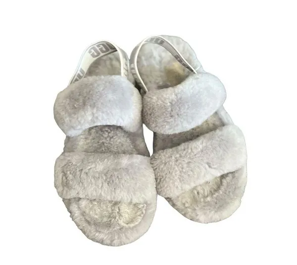 UGG Oh Yeah Fluffy Gray Sherpa Slides Slippers Sandals - Image 10