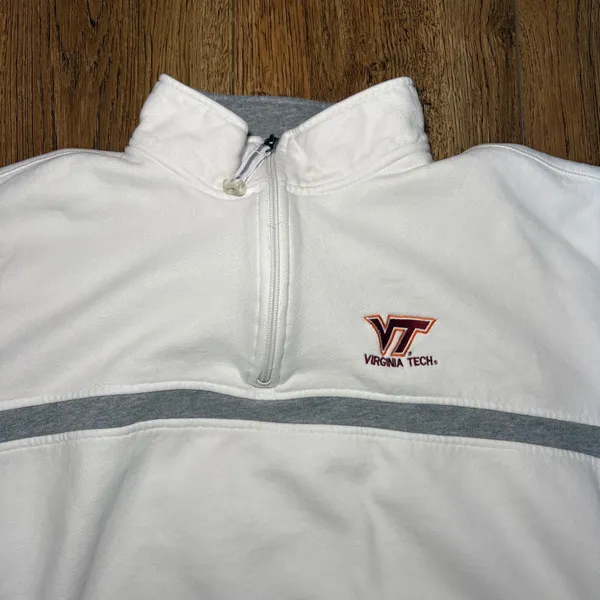 Virginia Tech‎ Hokies 1/4 Zip Sweatshirt White Grey Women XL Pullover Antigua - Image 2