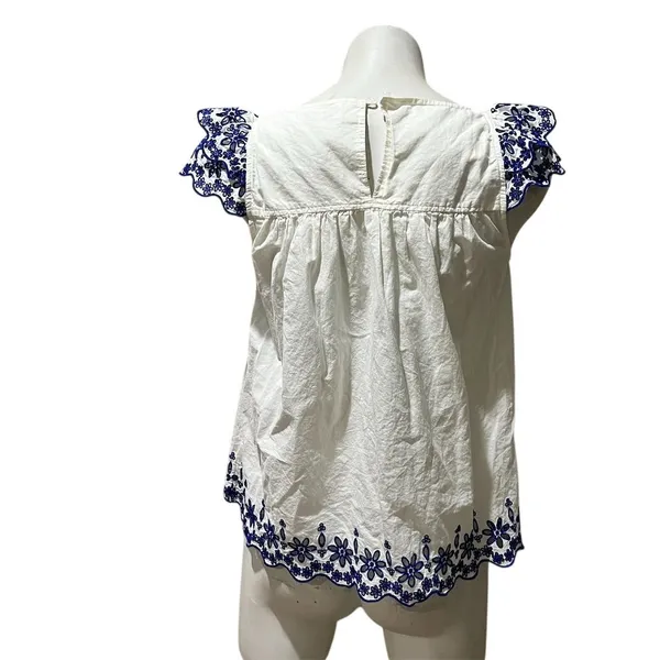 Madewell Women's Size 2 White Floral Embroidered Sleeveless Blouse - Image 5