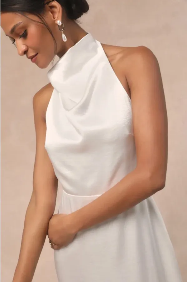 Lulus white satin halter backless maxi dress - Image 3