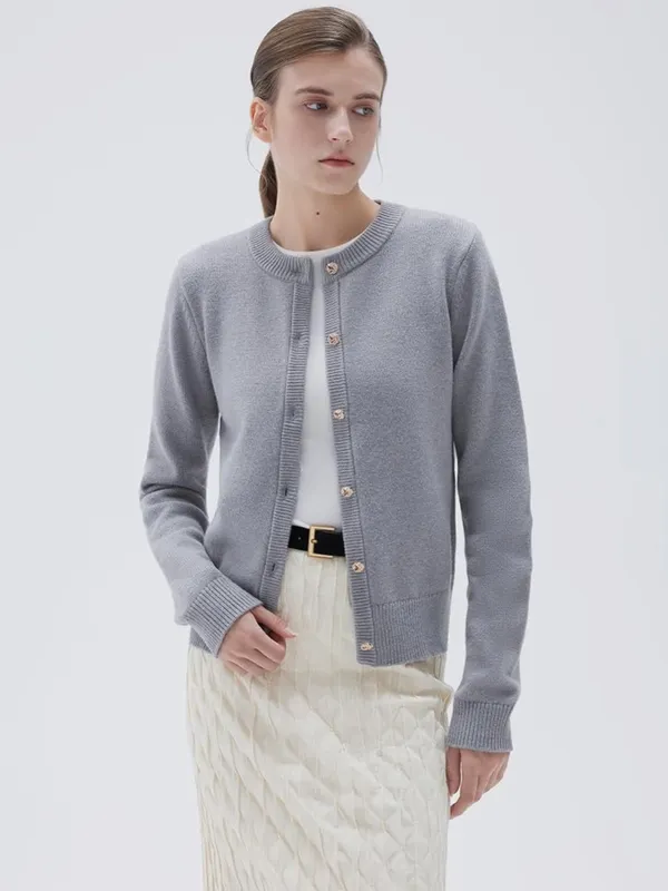 Women’s S Gray Cashmere Blend Cardigan Sweater Gold Knot Buttons Quiet Luxury - Image 5