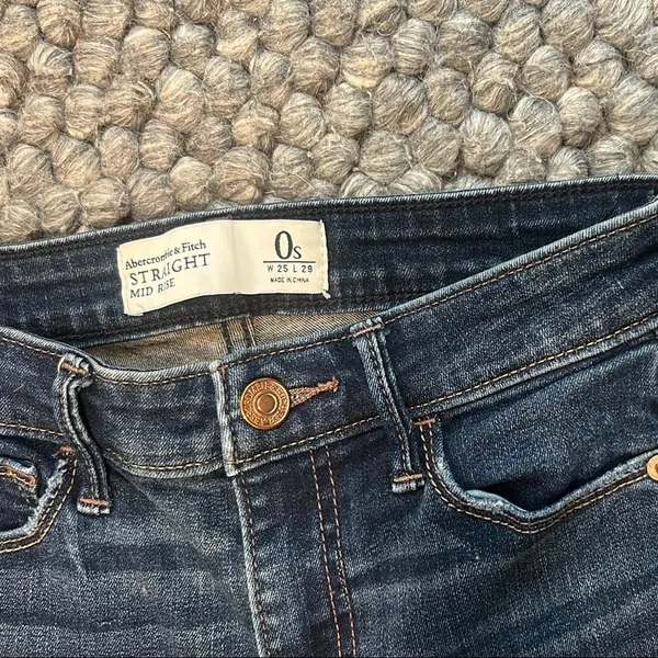 Abercrombie & Fitch Straight Mid Rise Blue Denim Jean Size 25 - Image 6
