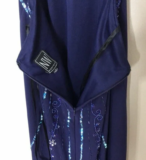 Nightway navy blue open back low cut prom holiday dress size 4 - Image 16