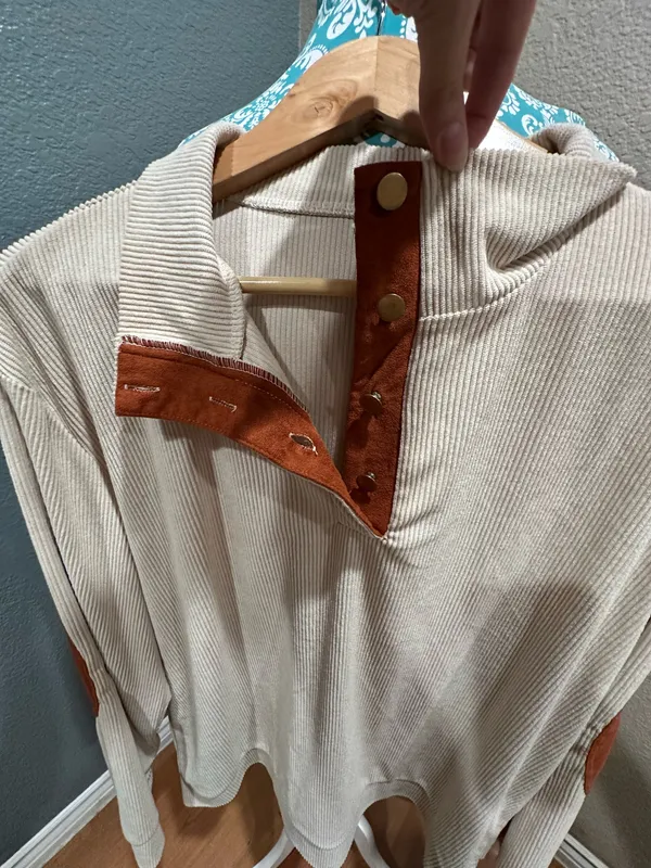 Men’s stylish unique corduroy XL collard pullover Tan - Image 6