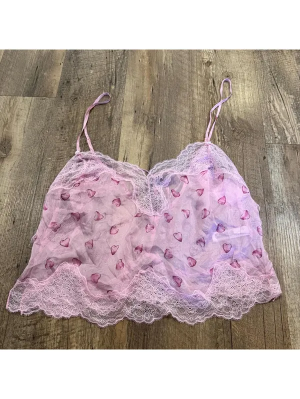 SKIMS Romance Lace Pink Heart Cami Top Small - Image 3