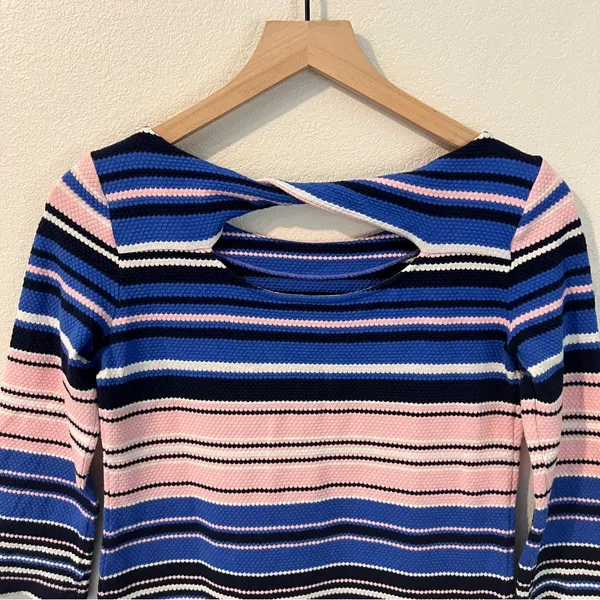 Lilly Pulitzer Bay Dress Striped Blue Pink Textured Stretch Mini Twisted‎ Cutout - Image 8