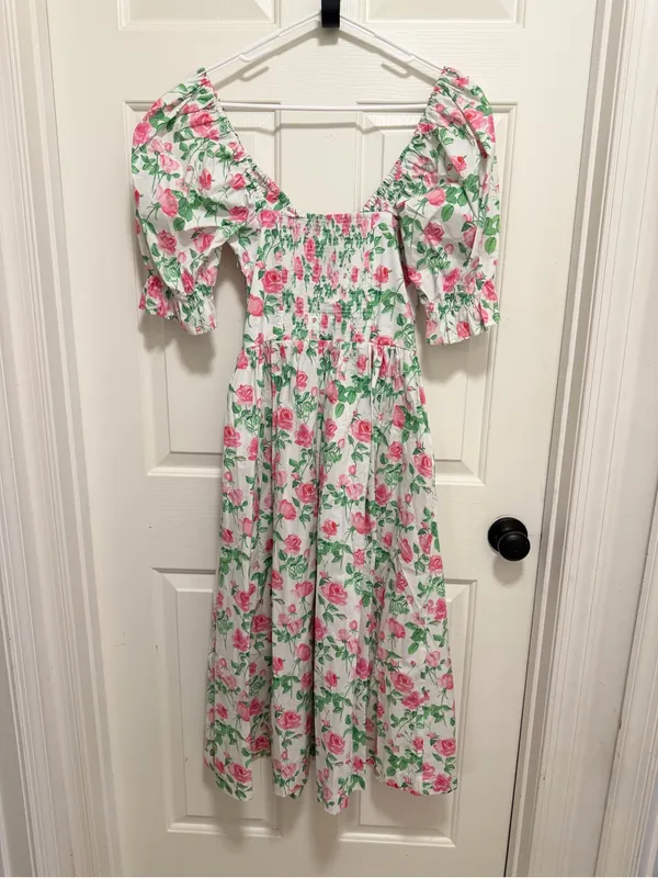 HILL HOUSE The Ophelia Nap Midi Pink Roses Dress Size Small - Image 5