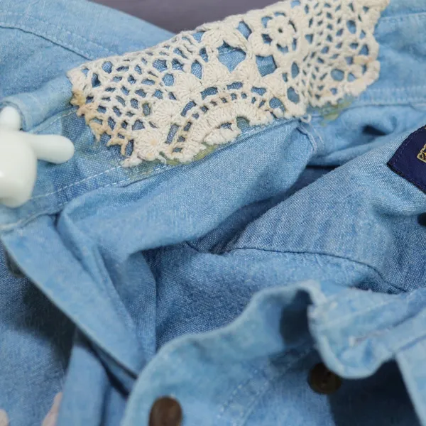 Vintage Chaps Ralph Lauren Denim Shirt XL Custom Handmade Lace Cottagecore‎ DIY - Image 5