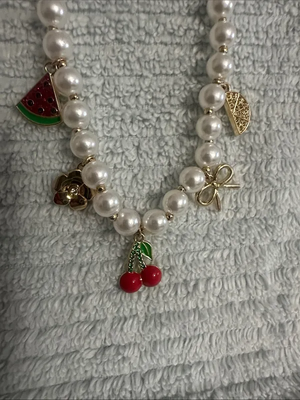 Sugarfix by BaubleBar Pearl Charm Necklace with Red Fruit Charms NWT - Image 2