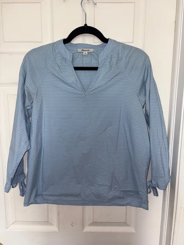 Madewell Tie Sleeve Popover Top Blue Size XS - Image 4