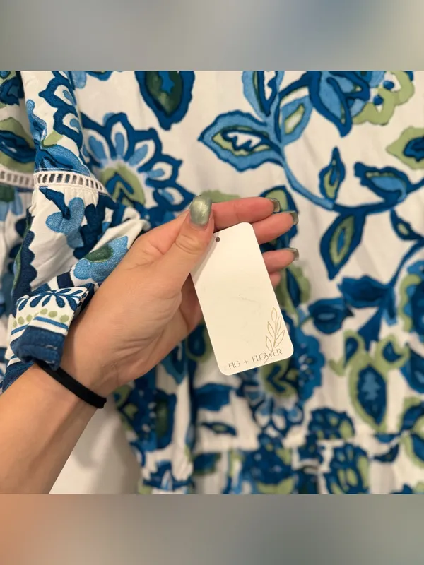 Fig + Flower Blue Green Floral Maxi Dress L - Image 8
