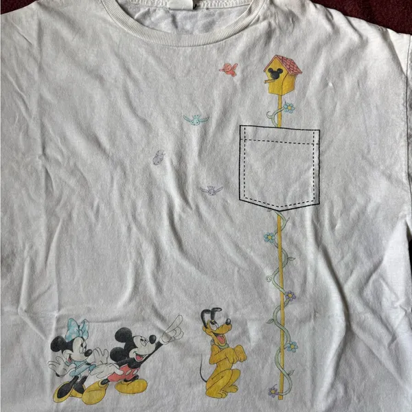 Vintage 90s Disney White Tee Mickey Minnie and Pluto Jerry Leigh Tee - Image 2