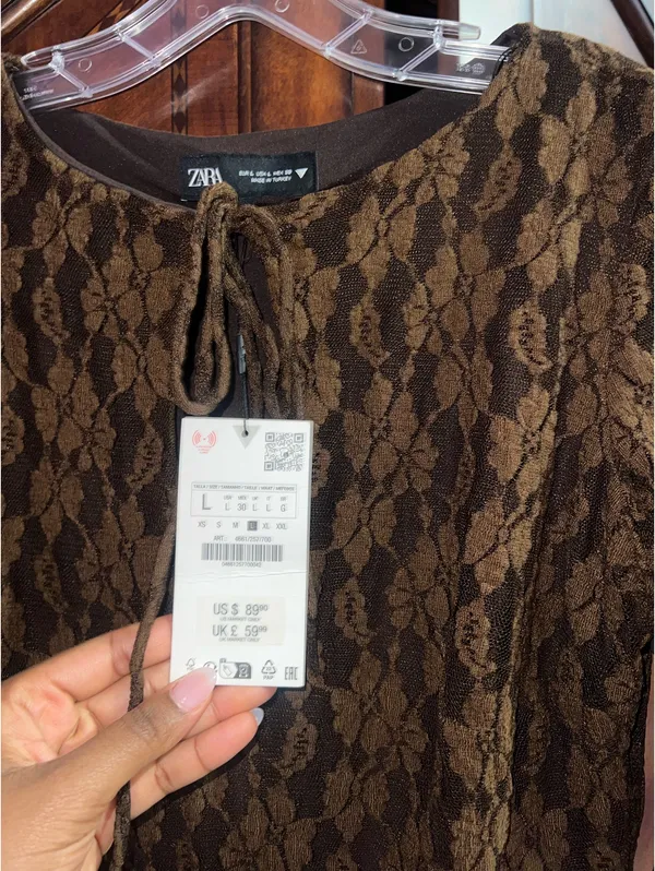 ZARA Brown Dress Long Sleeve Lace - Image 6