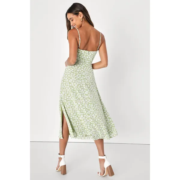 NWT Lulus Timeless Touch Green Floral Print A-Line Midi Dress Sundress Beachy XL - Image 3