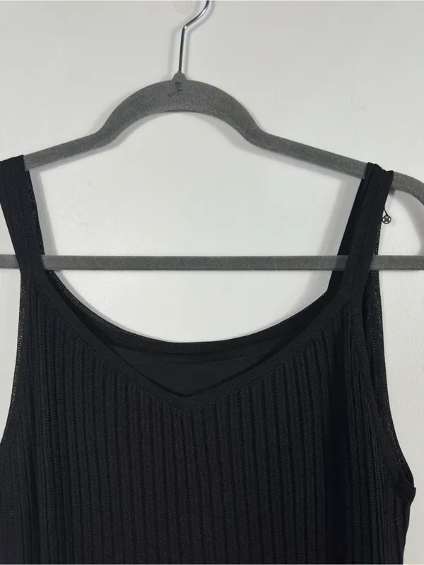 Eileen Fisher Black Ribbed Knit Tank‎ Midi Dress Small Viscose Minimalist - Image 5