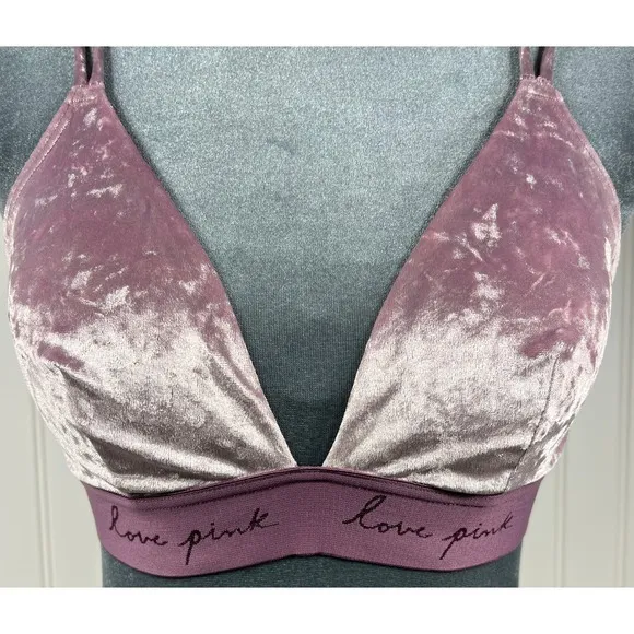 PINK Victoria's Secret Crushed Velvet Strappy Triangle Bralette Mauve Purple‎ M - Image 2