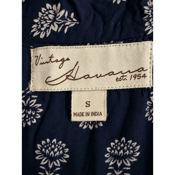 Vintage Havana Navy Floral Off Shoulder Ruffle High Low Maxi Dress Small Boho - Image 4