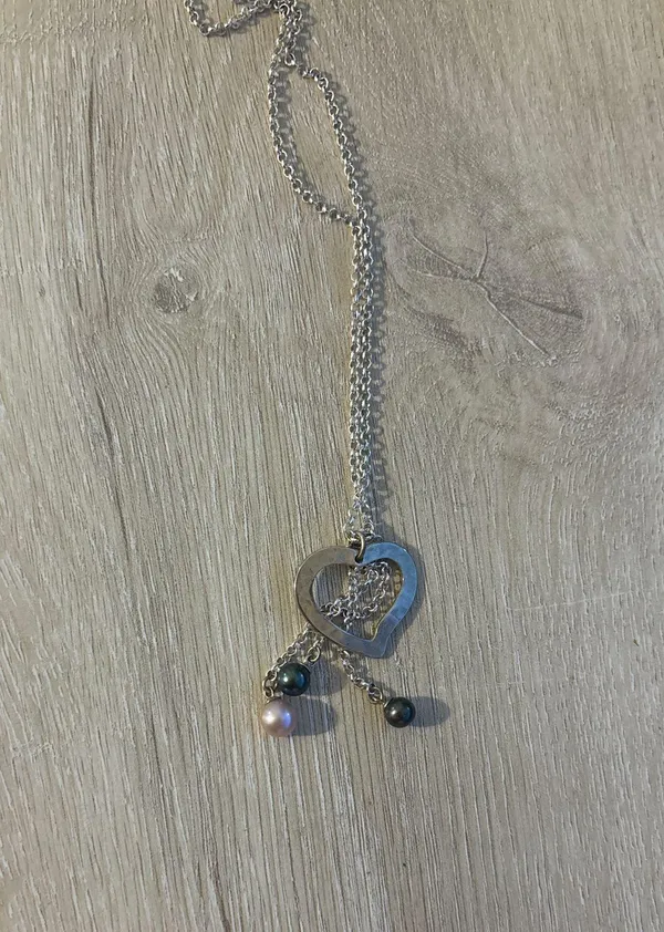 June and May gemstone pearl heart long necklace - Image 2