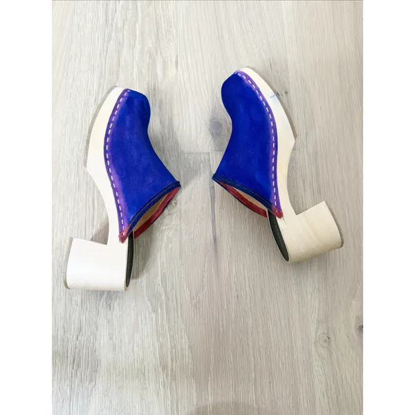 Swedish Hasbeens Viola Wood Clog Purple Blue EU 37/US 7 - Image 2