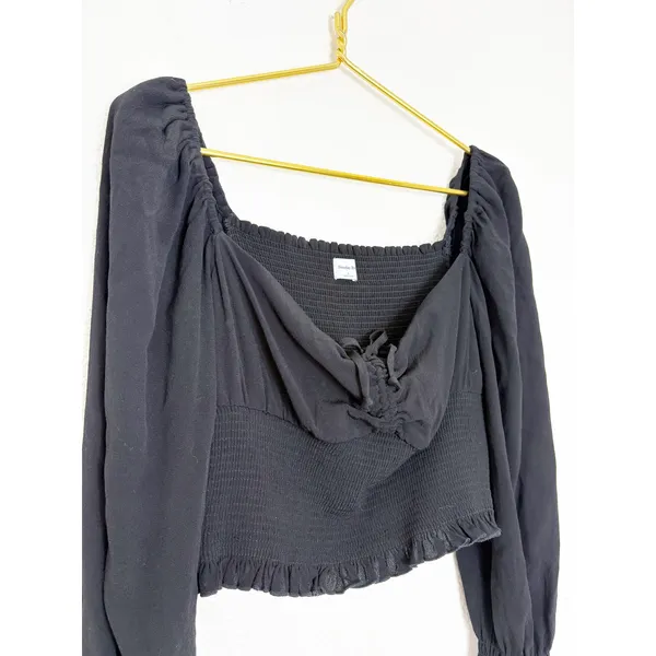 Aritzia Sunday Best Sinatra Longsleeve Blouse Large Black Smocked Sweatheart - Image 9