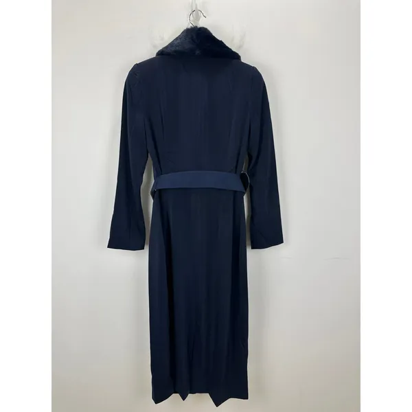 NEW Naked Wardrobe The Statement Trench Coat Navy Fur Shawl Collar Belted Small - Image 6