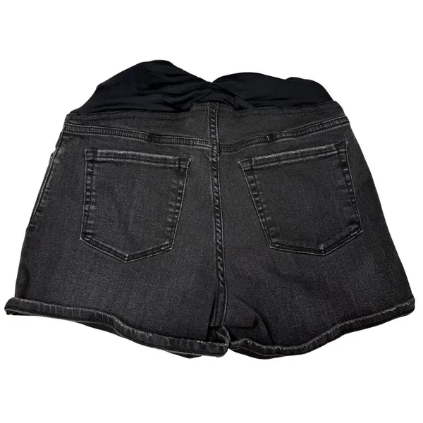 Isabel Maternity Crossover Panel Super Stretch Denim Jean Midi Shorts Sz 6 Black - Image 9