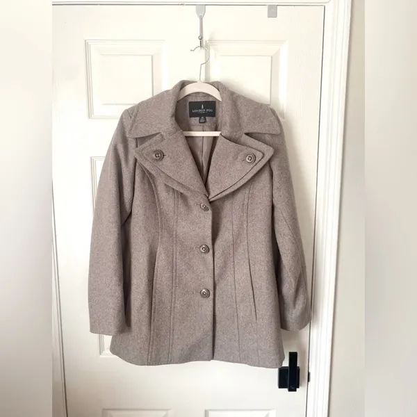 London Fog Wool Blend Pea Coat Women’s XS Taupe Lined Classic Winter Jacket - Image 10