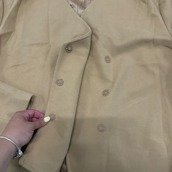 Camel Tan Cropped Blazer Jacket Khaki V-Neck Double Breasted Size XL - Image 2
