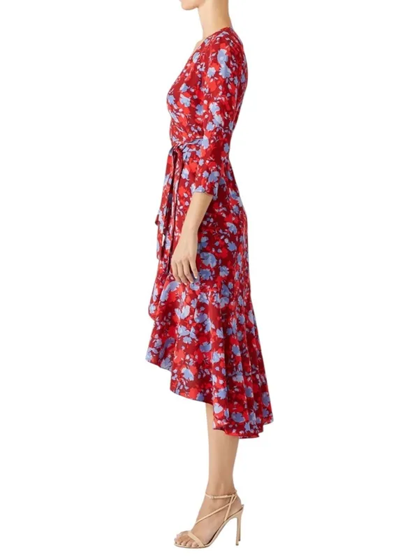 Alexis Silk Lorna Rouge Floral Wrap Midi Ruffle Hem Dress Size XS - Image 4