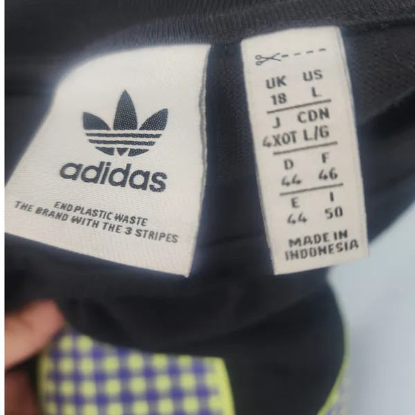 Adidas Trefoil Neon Gingham Logo Cropped Sweatshirt Black Women’s Size L - Image 4