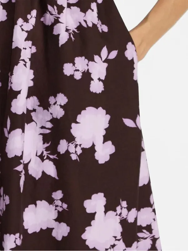 Time and Tru Floral Cotton Back Tie Midi Dress with Short Puff Sleeves - Image 3