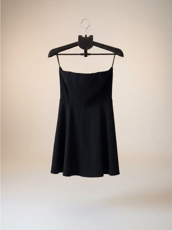 Lulus Black Strapless Neck Skater Mini Dress Womens Large Lined Dark feminine - Image 6