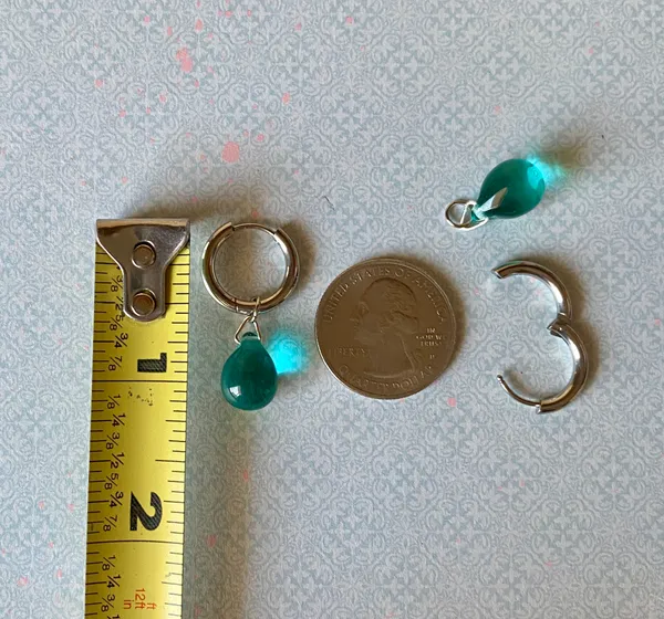 Handmade aqua teardrop Czech glass simple minimalist hoop earrings💙 - Image 5