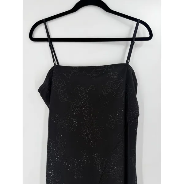 Next Up Maxi Dress Womens XL Black Mesh Glitter Floral Slit‎ Y2K Whimsigoth Goth - Image 6