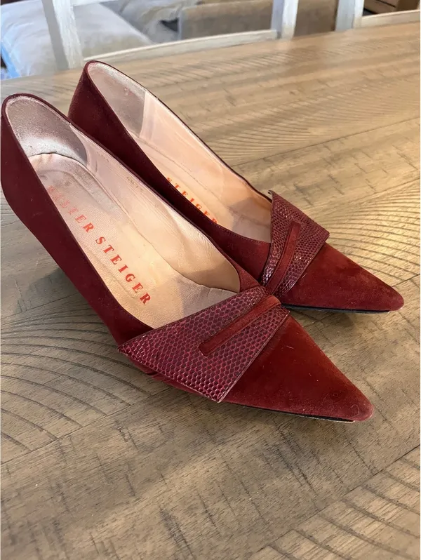 Vintage Walter Steiger Burgundy Suede Pointed Toe Pumps - Size 8 Made in Italy - Image 5