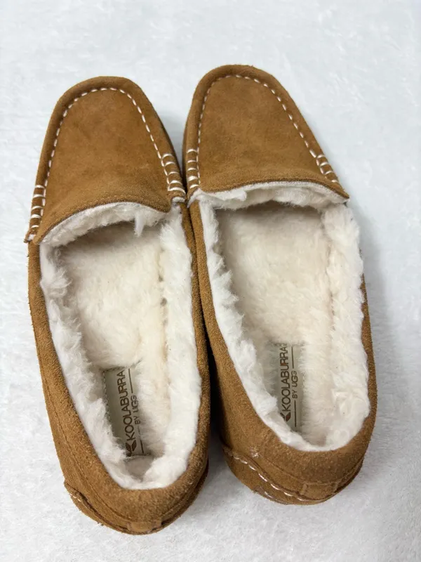 Koolaburra Chestnut Lezly Suede Moccasin Flats with Cream‎ Fur Lining Size 8 - Image 4