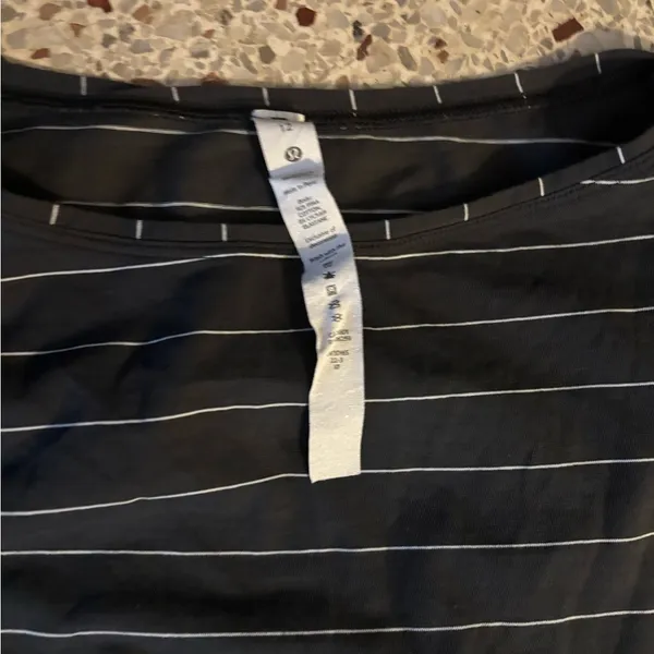 Lululemon Back in Action Long Sleeve Shirt Short Serve Stripe Graphite Grey Whit - Image 4