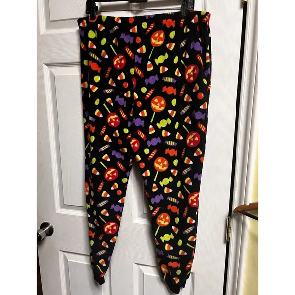 Halloween Candy Fleece Pajama Jogger Pants Black XL 16-18 Pumpkins Candy Corn - Image 4