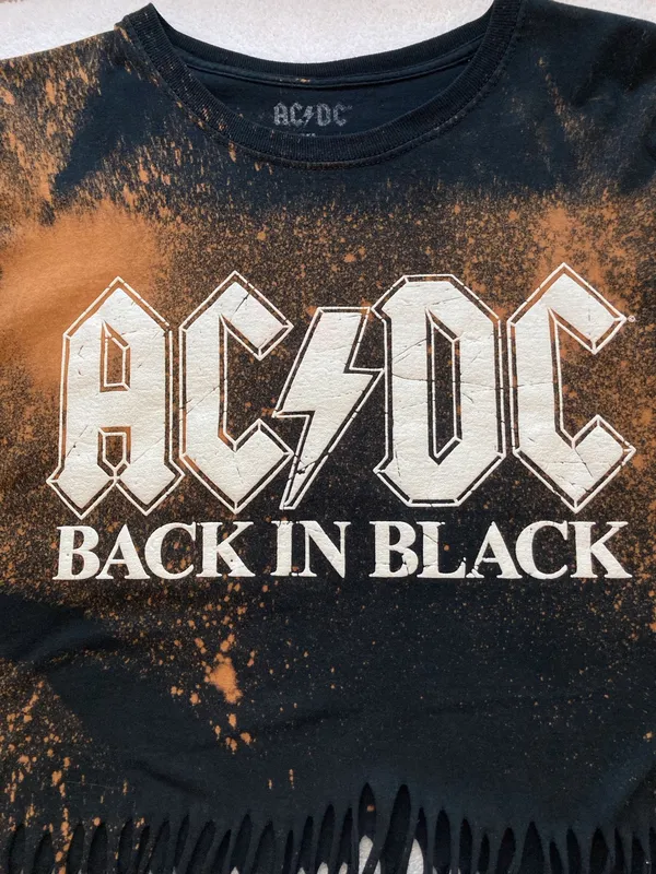 AC/DC Back in Black Bleached Fringe Band Tee Rock Grunge XL - Image 10
