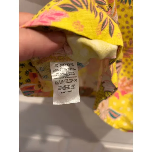 LOFT‎ Womens Yellow Floral Linen Blend Square Neck Puff Sleeve Blouse L Tropical - Image 8