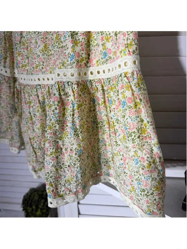 Vintage retro mini skirt floral eyelet lace fairy coastal cowgirl boho festival - Image 9