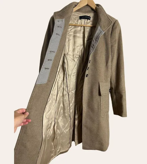 Zara Taupe Brown Single Breasted Wool Blend Over Coat Size Small - Image 2