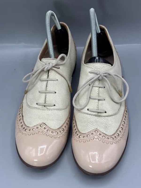 Marc Joseph New York Golf Oxford Shoes Womens 9 Cream Tan Leather Brogue Lace Up - Image 3