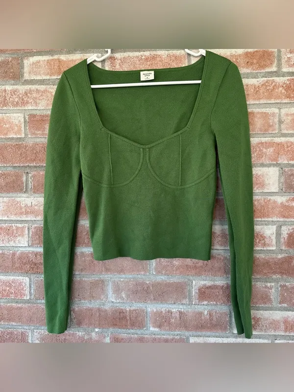 Abercrombie Fitch Corset Top Sweater Women’s Medium Green Slim Fit Knit - Image 2