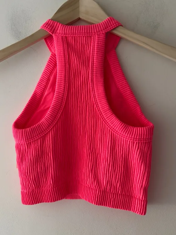 Aerie NEW! Superchill Seamless High Neck Bra Top Pink Ribbed - Image 5